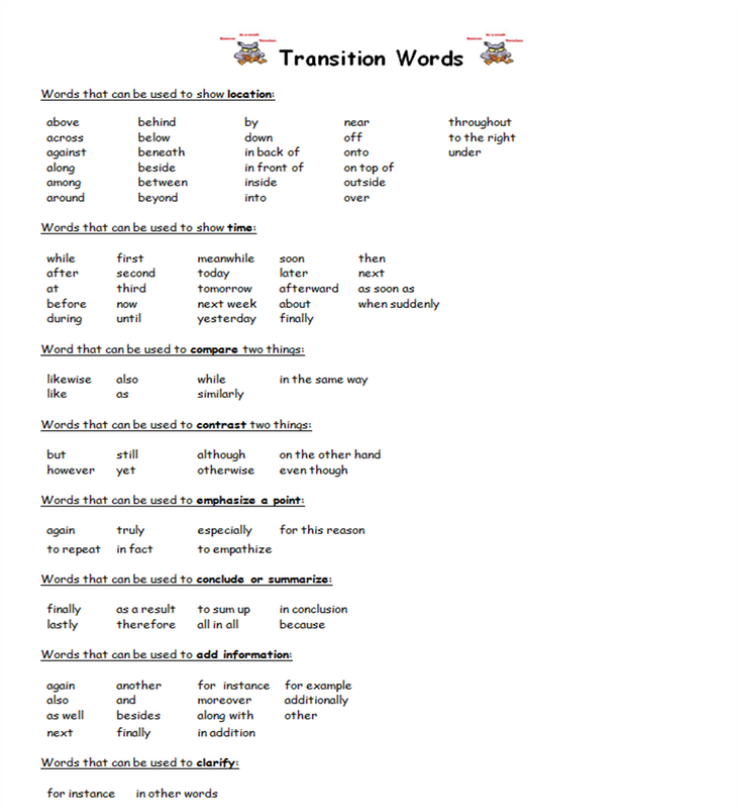 transition words for essays first paragraph